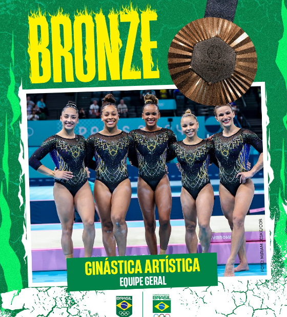 Em resultado histórico, Brasil leva bronze na ginástica feminina por equipes em Paris-2024