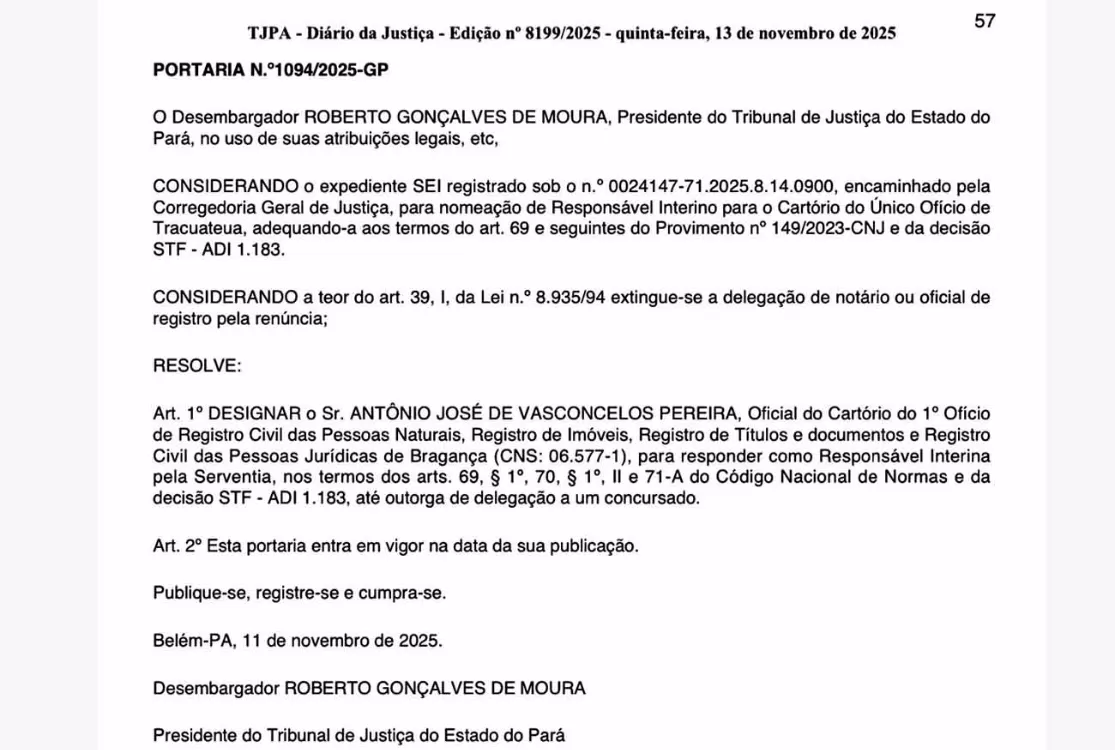TJ nomeia tabelião investigado; filha firma acordo penal e confessa crimes.
