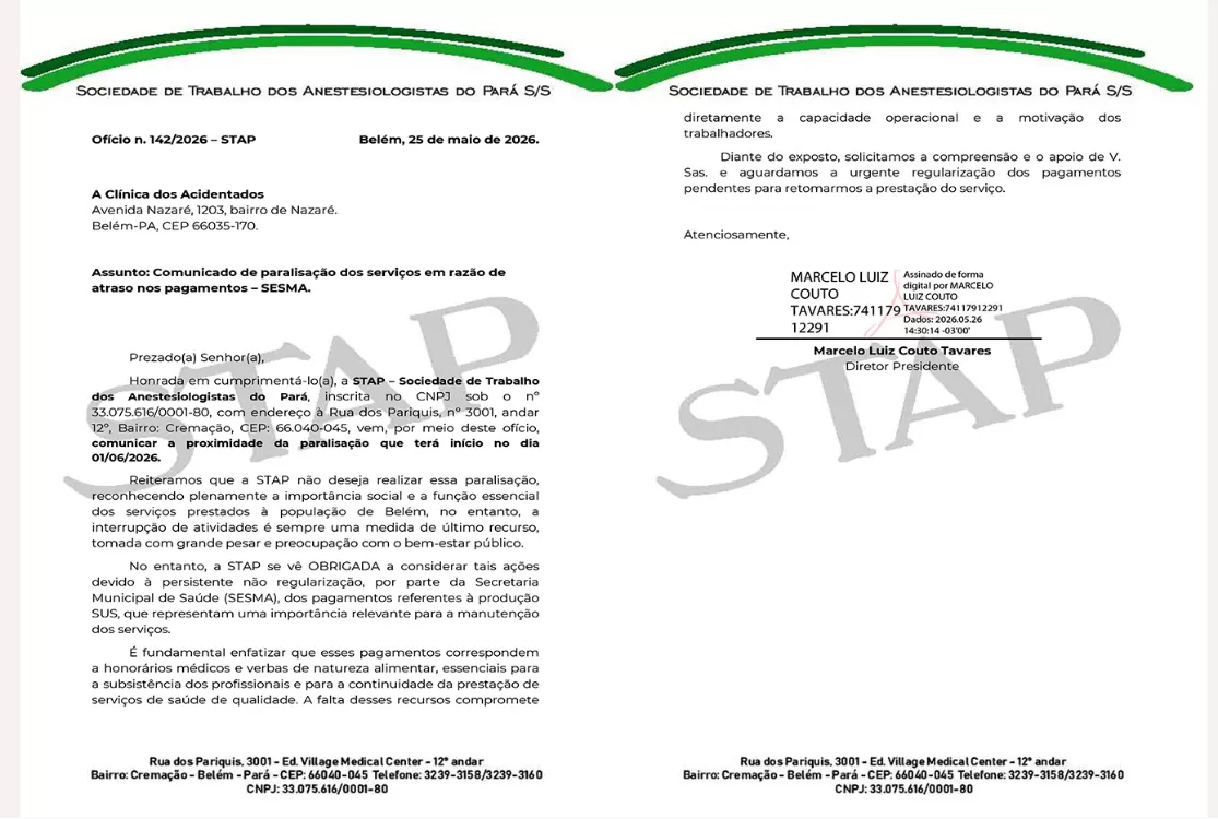 Saúde em Belém segue na UTI: anestesiologistas anunciam paralisação por falta de pagamento