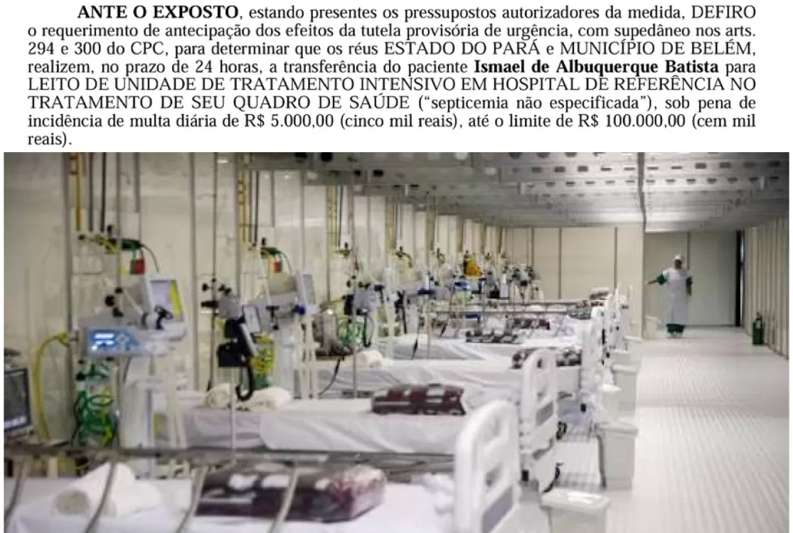 Justiça dá 24 horas para idoso em estado gravíssimo ir para UTI no SUS ou rede privada